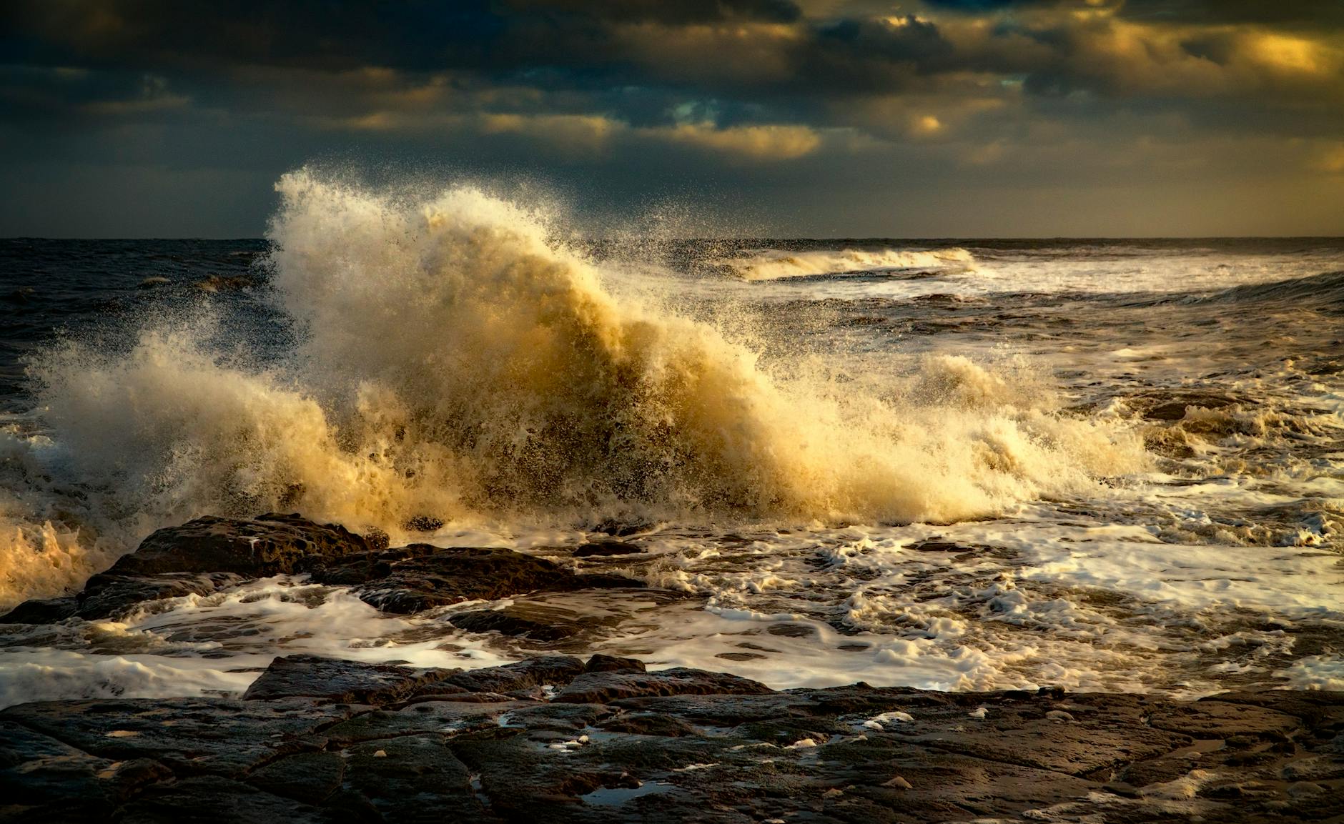 crashing waves in the sea